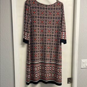 Geometric Patterned Dress - Red/Orange and Black